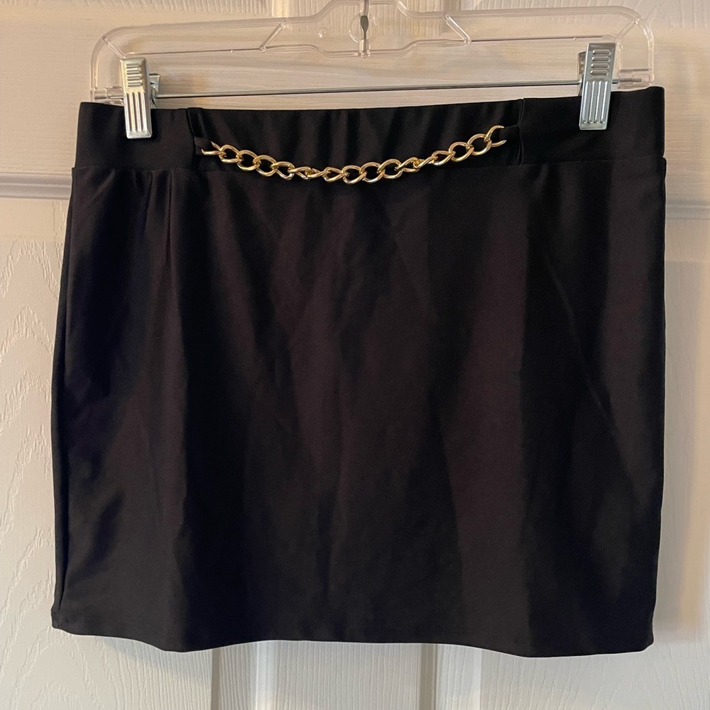 Dolls Kill Black Mini Skirt with Gold Chain
